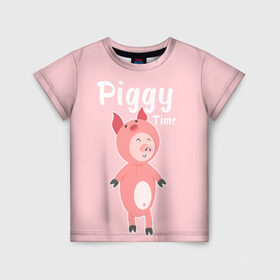Детская футболка 3D с принтом Piggy Time в Санкт-Петербурге, 100% гипоаллергенный полиэфир | прямой крой, круглый вырез горловины, длина до линии бедер, чуть спущенное плечо, ткань немного тянется | 2019 | merry christmas | new year | год свиньи | зима | новый год | поросенок | праздник | рождество | свинка | свинья