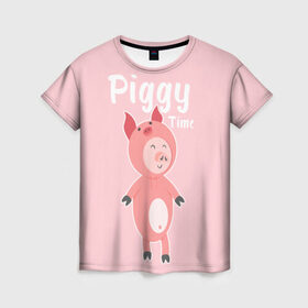 Женская футболка 3D с принтом Piggy Time в Санкт-Петербурге, 100% полиэфир ( синтетическое хлопкоподобное полотно) | прямой крой, круглый вырез горловины, длина до линии бедер | 2019 | merry christmas | new year | год свиньи | зима | новый год | поросенок | праздник | рождество | свинка | свинья