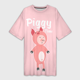 Платье-футболка 3D с принтом Piggy Time в Санкт-Петербурге,  |  | 2019 | merry christmas | new year | год свиньи | зима | новый год | поросенок | праздник | рождество | свинка | свинья