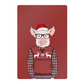 Магнитный плакат 2Х3 с принтом New Year Pig в Санкт-Петербурге, Полимерный материал с магнитным слоем | 6 деталей размером 9*9 см | 2019 | merry christmas | new year | год свиньи | зима | новый год | поросенок | праздник | рождество | свинка | свинья