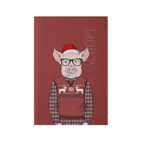 Обложка для паспорта матовая кожа с принтом New Year Pig в Санкт-Петербурге, натуральная матовая кожа | размер 19,3 х 13,7 см; прозрачные пластиковые крепления | 2019 | merry christmas | new year | год свиньи | зима | новый год | поросенок | праздник | рождество | свинка | свинья