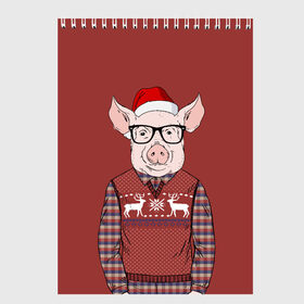 Скетчбук с принтом New Year Pig в Санкт-Петербурге, 100% бумага
 | 48 листов, плотность листов — 100 г/м2, плотность картонной обложки — 250 г/м2. Листы скреплены сверху удобной пружинной спиралью | Тематика изображения на принте: 2019 | merry christmas | new year | год свиньи | зима | новый год | поросенок | праздник | рождество | свинка | свинья