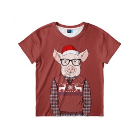 Детская футболка 3D с принтом New Year Pig в Санкт-Петербурге, 100% гипоаллергенный полиэфир | прямой крой, круглый вырез горловины, длина до линии бедер, чуть спущенное плечо, ткань немного тянется | 2019 | merry christmas | new year | год свиньи | зима | новый год | поросенок | праздник | рождество | свинка | свинья
