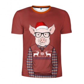 Мужская футболка 3D спортивная с принтом New Year Pig в Санкт-Петербурге, 100% полиэстер с улучшенными характеристиками | приталенный силуэт, круглая горловина, широкие плечи, сужается к линии бедра | Тематика изображения на принте: 2019 | merry christmas | new year | год свиньи | зима | новый год | поросенок | праздник | рождество | свинка | свинья