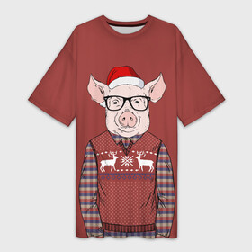 Платье-футболка 3D с принтом New Year Pig в Санкт-Петербурге,  |  | 2019 | merry christmas | new year | год свиньи | зима | новый год | поросенок | праздник | рождество | свинка | свинья