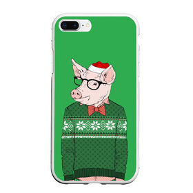 Чехол для iPhone 7Plus/8 Plus матовый с принтом New Year Hipster Pig в Санкт-Петербурге, Силикон | Область печати: задняя сторона чехла, без боковых панелей | 2019 | merry christmas | new year | год свиньи | зима | новый год | поросенок | праздник | рождество | свинка | свинья