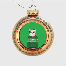 Стеклянный ёлочный шар с принтом New Year Hipster Pig в Санкт-Петербурге, Стекло | Диаметр: 80 мм | Тематика изображения на принте: 2019 | merry christmas | new year | год свиньи | зима | новый год | поросенок | праздник | рождество | свинка | свинья