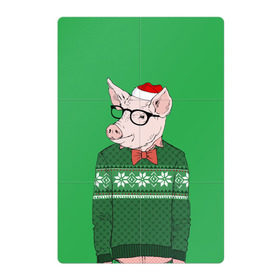 Магнитный плакат 2Х3 с принтом New Year Hipster Pig в Санкт-Петербурге, Полимерный материал с магнитным слоем | 6 деталей размером 9*9 см | Тематика изображения на принте: 2019 | merry christmas | new year | год свиньи | зима | новый год | поросенок | праздник | рождество | свинка | свинья