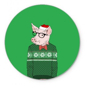 Коврик круглый с принтом New Year Hipster Pig в Санкт-Петербурге, резина и полиэстер | круглая форма, изображение наносится на всю лицевую часть | 2019 | merry christmas | new year | год свиньи | зима | новый год | поросенок | праздник | рождество | свинка | свинья