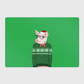 Магнитный плакат 3Х2 с принтом New Year Hipster Pig в Санкт-Петербурге, Полимерный материал с магнитным слоем | 6 деталей размером 9*9 см | 2019 | merry christmas | new year | год свиньи | зима | новый год | поросенок | праздник | рождество | свинка | свинья