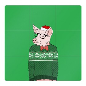 Магнитный плакат 3Х3 с принтом New Year Hipster Pig в Санкт-Петербурге, Полимерный материал с магнитным слоем | 9 деталей размером 9*9 см | Тематика изображения на принте: 2019 | merry christmas | new year | год свиньи | зима | новый год | поросенок | праздник | рождество | свинка | свинья