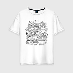 Женская футболка хлопок Oversize с принтом Раскраска по ткани в Санкт-Петербурге, 100% хлопок | свободный крой, круглый ворот, спущенный рукав, длина до линии бедер
 | Тематика изображения на принте: 