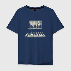 Мужская футболка хлопок Oversize с принтом Город музыки в Санкт-Петербурге, 100% хлопок | свободный крой, круглый ворот, “спинка” длиннее передней части | urban | гитара | город | город музыки | звуки | клавиши | минимализм | музыка | пианино | птицы | рояль