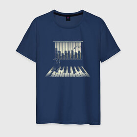 Мужская футболка хлопок с принтом Город музыки в Санкт-Петербурге, 100% хлопок | прямой крой, круглый вырез горловины, длина до линии бедер, слегка спущенное плечо. | urban | гитара | город | город музыки | звуки | клавиши | минимализм | музыка | пианино | птицы | рояль