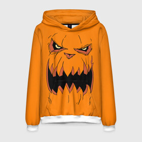 Мужская толстовка 3D с принтом Halloween в Санкт-Петербурге, 100% полиэстер | двухслойный капюшон со шнурком для регулировки, мягкие манжеты на рукавах и по низу толстовки, спереди карман-кенгуру с мягким внутренним слоем. | halloween | orange | pumpkin | scary | оранжевая | страшная | тыква | ужас | хэллоуин