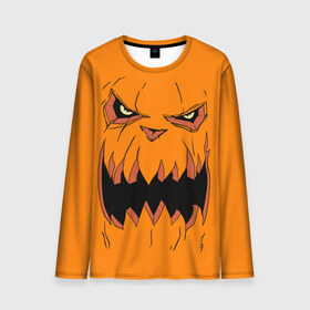 Мужской лонгслив 3D с принтом Halloween в Санкт-Петербурге, 100% полиэстер | длинные рукава, круглый вырез горловины, полуприлегающий силуэт | halloween | orange | pumpkin | scary | оранжевая | страшная | тыква | ужас | хэллоуин