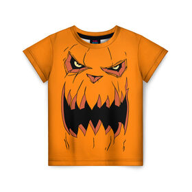 Детская футболка 3D с принтом Halloween в Санкт-Петербурге, 100% гипоаллергенный полиэфир | прямой крой, круглый вырез горловины, длина до линии бедер, чуть спущенное плечо, ткань немного тянется | halloween | orange | pumpkin | scary | оранжевая | страшная | тыква | ужас | хэллоуин