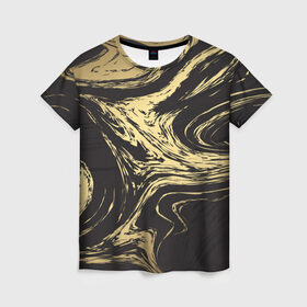 Женская футболка 3D с принтом Золотые реки в Санкт-Петербурге, 100% полиэфир ( синтетическое хлопкоподобное полотно) | прямой крой, круглый вырез горловины, длина до линии бедер | абстракция | золото | иллюзия | линии | река
