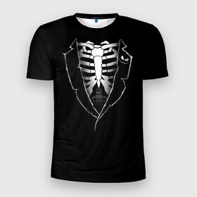 Мужская футболка 3D спортивная с принтом Скелет в Санкт-Петербурге, 100% полиэстер с улучшенными характеристиками | приталенный силуэт, круглая горловина, широкие плечи, сужается к линии бедра | deadman | death | halloween | ribs | skeleton | мертвец | ребра | скелет | хеллоуин | хэллоуин