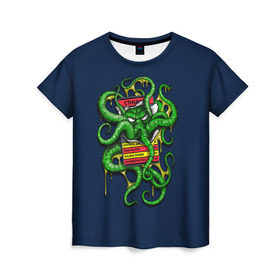 Женская футболка 3D с принтом Ктулху в Санкт-Петербурге, 100% полиэфир ( синтетическое хлопкоподобное полотно) | прямой крой, круглый вырез горловины, длина до линии бедер | Тематика изображения на принте: call | cthulhu | howard | kraken | lovecraft | octopus | tentacles | говард | зов | кракен | ктулху | лавкрафт | осьминог | щупальца