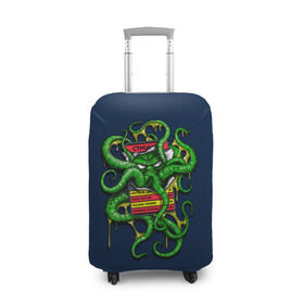 Чехол для чемодана 3D с принтом Ктулху в Санкт-Петербурге, 86% полиэфир, 14% спандекс | двустороннее нанесение принта, прорези для ручек и колес | call | cthulhu | howard | kraken | lovecraft | octopus | tentacles | говард | зов | кракен | ктулху | лавкрафт | осьминог | щупальца
