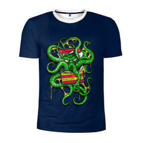 Мужская футболка 3D спортивная с принтом Ктулху в Санкт-Петербурге, 100% полиэстер с улучшенными характеристиками | приталенный силуэт, круглая горловина, широкие плечи, сужается к линии бедра | Тематика изображения на принте: call | cthulhu | howard | kraken | lovecraft | octopus | tentacles | говард | зов | кракен | ктулху | лавкрафт | осьминог | щупальца