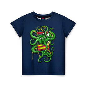 Детская футболка 3D с принтом Ктулху в Санкт-Петербурге, 100% гипоаллергенный полиэфир | прямой крой, круглый вырез горловины, длина до линии бедер, чуть спущенное плечо, ткань немного тянется | call | cthulhu | howard | kraken | lovecraft | octopus | tentacles | говард | зов | кракен | ктулху | лавкрафт | осьминог | щупальца
