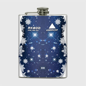 Фляга с принтом ANDROID RK800 Новогодний в Санкт-Петербурге, металлический корпус | емкость 0,22 л, размер 125 х 94 мм. Виниловая наклейка запечатывается полностью | 