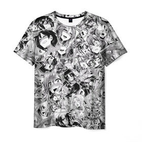 Мужская футболка 3D с принтом Manga ahegao в Санкт-Петербурге, 100% полиэфир | прямой крой, круглый вырез горловины, длина до линии бедер | ahegao | manga | ахегао | комиксы | лицо | манга | паттрен | чернобелый | эмоции