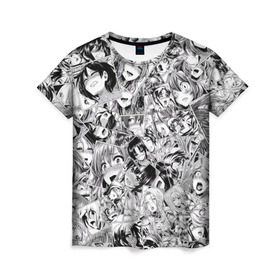 Женская футболка 3D с принтом Manga ahegao в Санкт-Петербурге, 100% полиэфир ( синтетическое хлопкоподобное полотно) | прямой крой, круглый вырез горловины, длина до линии бедер | ahegao | manga | ахегао | комиксы | лицо | манга | паттрен | чернобелый | эмоции