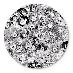 Коврик круглый с принтом Manga ahegao в Санкт-Петербурге, резина и полиэстер | круглая форма, изображение наносится на всю лицевую часть | ahegao | manga | ахегао | комиксы | лицо | манга | паттрен | чернобелый | эмоции