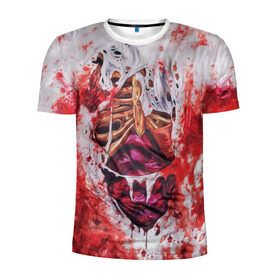 Мужская футболка 3D спортивная с принтом Кровь в Санкт-Петербурге, 100% полиэстер с улучшенными характеристиками | приталенный силуэт, круглая горловина, широкие плечи, сужается к линии бедра | кишки | кровь | мертвец | мертвый | ребра | тело