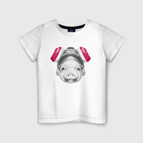 Детская футболка хлопок с принтом Хрюня в противогазе в Санкт-Петербурге, 100% хлопок | круглый вырез горловины, полуприлегающий силуэт, длина до линии бедер | Тематика изображения на принте: breaking bad | во все тяжкие | джесси пинкман | свинка | свинья