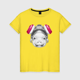 Женская футболка хлопок с принтом Хрюня в противогазе в Санкт-Петербурге, 100% хлопок | прямой крой, круглый вырез горловины, длина до линии бедер, слегка спущенное плечо | breaking bad | во все тяжкие | джесси пинкман | свинка | свинья
