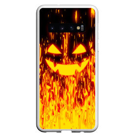 Чехол для Samsung Galaxy S10 с принтом FIRE PUMPKIN в Санкт-Петербурге, Силикон | Область печати: задняя сторона чехла, без боковых панелей | Тематика изображения на принте: fire | halloween | искры | огонь | праздник | тыква | хэллоуин