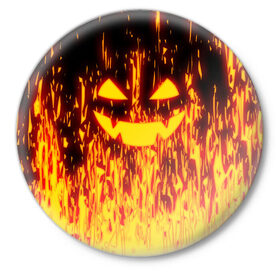 Значок с принтом FIRE PUMPKIN в Санкт-Петербурге,  металл | круглая форма, металлическая застежка в виде булавки | fire | halloween | искры | огонь | праздник | тыква | хэллоуин