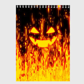 Скетчбук с принтом FIRE PUMPKIN в Санкт-Петербурге, 100% бумага
 | 48 листов, плотность листов — 100 г/м2, плотность картонной обложки — 250 г/м2. Листы скреплены сверху удобной пружинной спиралью | fire | halloween | искры | огонь | праздник | тыква | хэллоуин