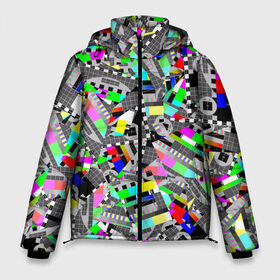 Мужская зимняя куртка 3D с принтом Экран профилактики в Санкт-Петербурге, верх — 100% полиэстер; подкладка — 100% полиэстер; утеплитель — 100% полиэстер | длина ниже бедра, свободный силуэт Оверсайз. Есть воротник-стойка, отстегивающийся капюшон и ветрозащитная планка. 

Боковые карманы с листочкой на кнопках и внутренний карман на молнии. | абстракция | геометрия | настройка | паттрен | писк | профилактика | сигнал | таблица | телевидение | телевизор | цвет