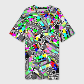Платье-футболка 3D с принтом Экран профилактики в Санкт-Петербурге,  |  | абстракция | геометрия | настройка | паттрен | писк | профилактика | сигнал | таблица | телевидение | телевизор | цвет