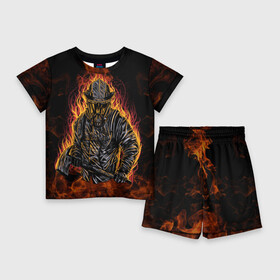 Детский костюм с шортами 3D с принтом Пожарный в Санкт-Петербурге,  |  | 112 | каска | мужик | мчс | огонь | пламя | пожар | пожарник | спасатель | топор | тушить | шлем | щит