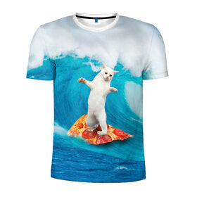Мужская футболка 3D спортивная с принтом Кот Серфер в Санкт-Петербурге, 100% полиэстер с улучшенными характеристиками | приталенный силуэт, круглая горловина, широкие плечи, сужается к линии бедра | Тематика изображения на принте: cat | fast | fastfood | food | meme | party | pizza | sea | serf | wave | вечеринка | волна | еда | кошак | кошка | мем | море | пицца | серф | фастфуд