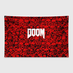 Флаг-баннер с принтом DOOM в Санкт-Петербурге, 100% полиэстер | размер 67 х 109 см, плотность ткани — 95 г/м2; по краям флага есть четыре люверса для крепления | devil | doom | hell | mark of the doom slayer | slayer | ад | гарнил | дум | знаки | иероглифы | компьютерные игры 2019 | преисподняя | символ | солдат