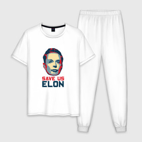 Мужская пижама хлопок с принтом Илон Маск #1 в Санкт-Петербурге, 100% хлопок | брюки и футболка прямого кроя, без карманов, на брюках мягкая резинка на поясе и по низу штанин
 | 
