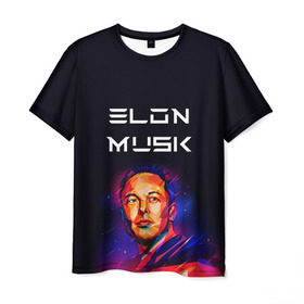 Мужская футболка 3D с принтом Илон Маск #4 в Санкт-Петербурге, 100% полиэфир | прямой крой, круглый вырез горловины, длина до линии бедер | 