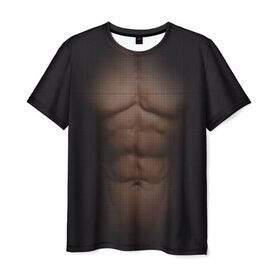 Мужская футболка 3D с принтом Сетка в Санкт-Петербурге, 100% полиэфир | прямой крой, круглый вырез горловины, длина до линии бедер | атлет | грудь | качёк | клетка | кубики | мужик | мышцы | парень | пресс | прозрачный | спорт | тело | торс | фигура