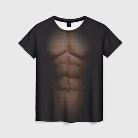 Женская футболка 3D с принтом Сетка в Санкт-Петербурге, 100% полиэфир ( синтетическое хлопкоподобное полотно) | прямой крой, круглый вырез горловины, длина до линии бедер | атлет | грудь | качёк | клетка | кубики | мужик | мышцы | парень | пресс | прозрачный | спорт | тело | торс | фигура