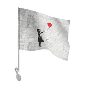 Флаг для автомобиля с принтом Бэнкси: Девочка с Шаром в Санкт-Петербурге, 100% полиэстер | Размер: 30*21 см | art | balloon | banksy | culture | girl | graffity | heart | hearts | red | арт | бэнкси | граффити | девочка | девочка с шаром | красный | красным | культура | сердечки | сердечко | сердце | стрит | шар | шарик | шариком
