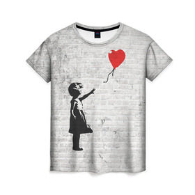 Женская футболка 3D с принтом Бэнкси: Девочка с Шаром в Санкт-Петербурге, 100% полиэфир ( синтетическое хлопкоподобное полотно) | прямой крой, круглый вырез горловины, длина до линии бедер | art | balloon | banksy | culture | girl | graffity | heart | hearts | red | арт | бэнкси | граффити | девочка | девочка с шаром | красный | красным | культура | сердечки | сердечко | сердце | стрит | шар | шарик | шариком
