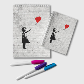 Блокнот с принтом Бэнкси Девочка с Шаром в Санкт-Петербурге, 100% бумага | 48 листов, плотность листов — 60 г/м2, плотность картонной обложки — 250 г/м2. Листы скреплены удобной пружинной спиралью. Цвет линий — светло-серый
 | Тематика изображения на принте: art | balloon | banksy | culture | girl | graffity | heart | hearts | red | арт | бэнкси | граффити | девочка | девочка с шаром | красный | красным | культура | сердечки | сердечко | сердце | стрит | шар | шарик | шариком