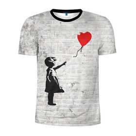 Мужская футболка 3D спортивная с принтом Бэнкси: Девочка с Шаром в Санкт-Петербурге, 100% полиэстер с улучшенными характеристиками | приталенный силуэт, круглая горловина, широкие плечи, сужается к линии бедра | art | balloon | banksy | culture | girl | graffity | heart | hearts | red | арт | бэнкси | граффити | девочка | девочка с шаром | красный | красным | культура | сердечки | сердечко | сердце | стрит | шар | шарик | шариком